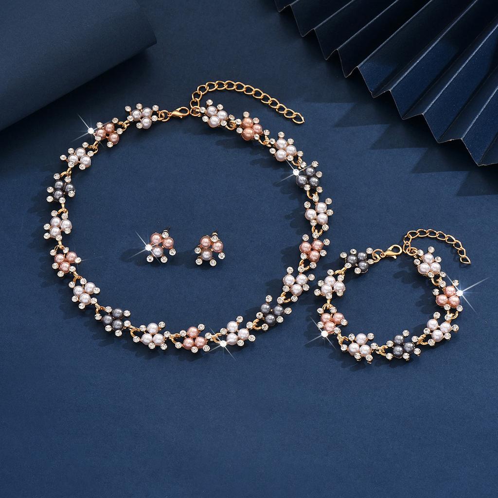 4PC Women's Fashion Imitation Pearl Necklace Earrings Bracelet Jewelry Set Suitable for Wedding, Party, Festival Gifts-8532