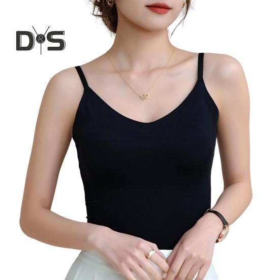 Women Underwear Adjustable Shoulder Straps Elastic Bottoming Vest with Chest Pad Traceless Design Ice Silk Tank Vest