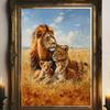 Lion Couple Canvas Print Romantic Wildlife Art Poster Golden Sunset Majestic Lion Wall Art Canvas Painting Home Living Room Art
