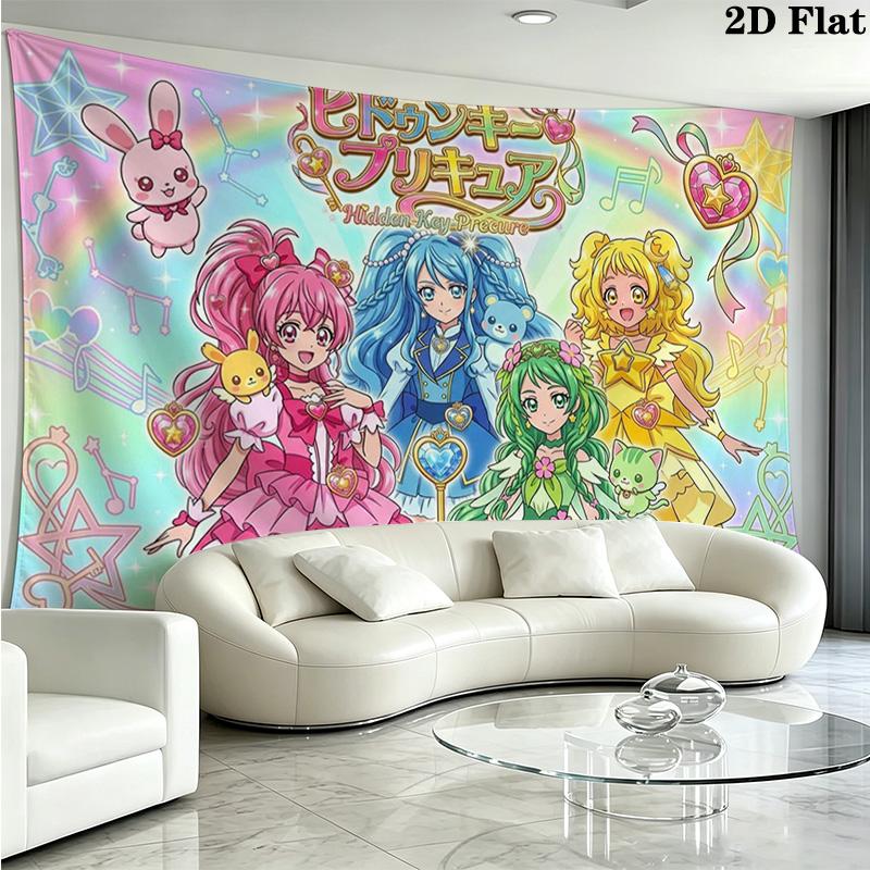 Hidden Key Precure Wall Tapestry Aesthetic Wall Hanging Printed Fabric Blanket Decorative Tapestries for Bedroom Living Room Home Decor