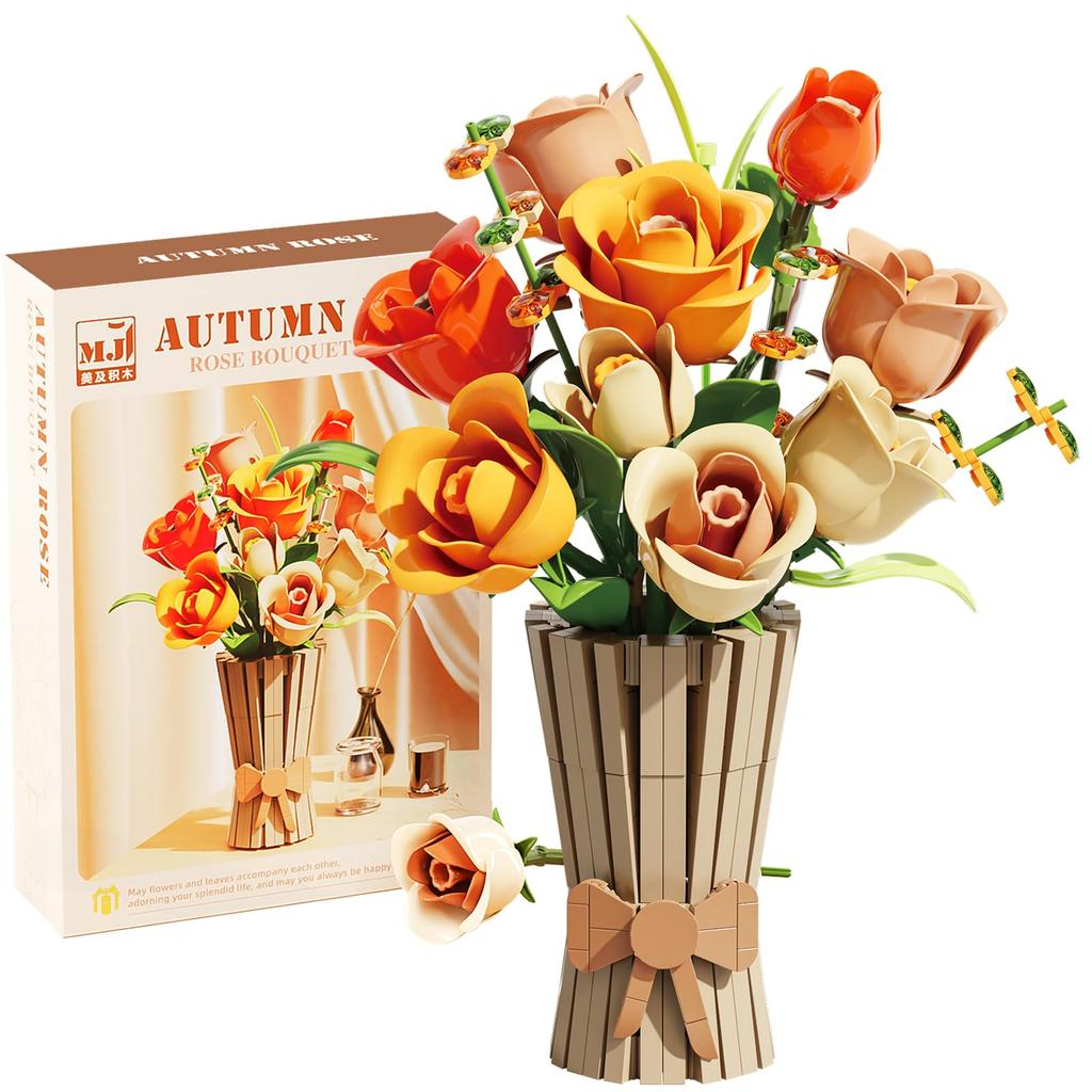 Roses Flower Bouquet Building Set,868 Pcs Artificial Flower Kit,Plant Bonsai Tree Building Blocks,Valentine's Birthday Botanical Adults Friends