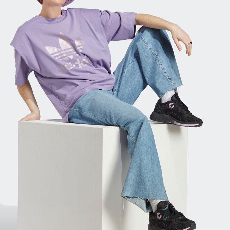 Adidas Letter Print Round Neck Short Sleeve T-Shirt Women Tops Purple IC7203