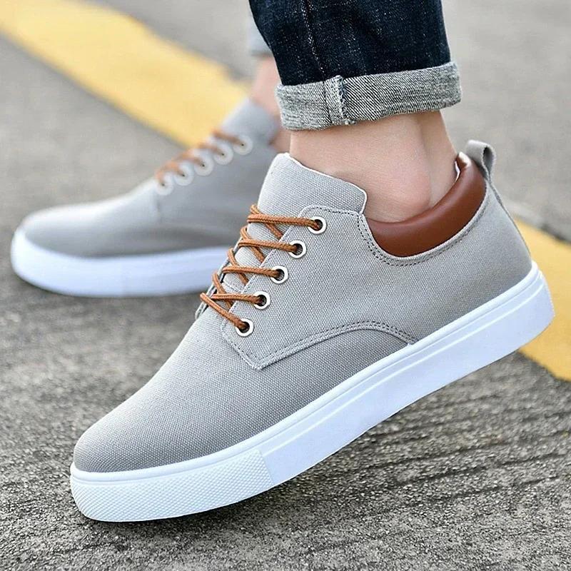 Fashion Canvas Men's Sneakers Black Lace Up Sping Shoes Classic Casual Vulcanized Shoes Size 47-48 Mens Spring Sport Shoes