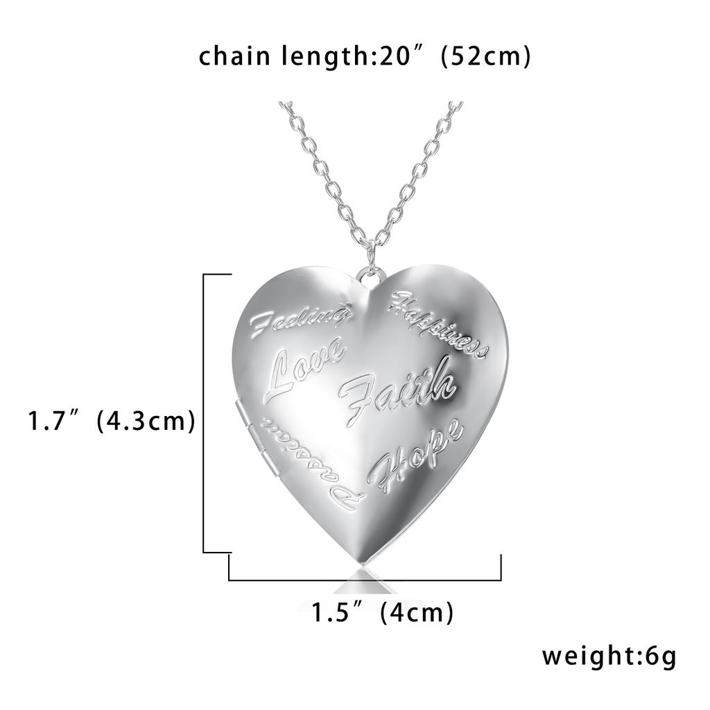Unique Silver Color Photo Frame Pendant Necklace Carved Designs Heart-shaped Openable Locket Necklace Family Jewelry Gift