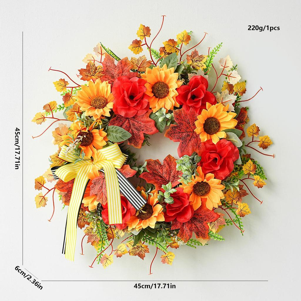 Autumn Harvest Sunflower & Maple Leaf Wreath for Thanksgiving Doorway Decoration