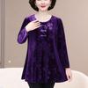 Plus Size Velvet Jacquard Pullover Blouse with Round Neck and Long Sleeves