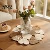 Valentine Day Table Settings for Romantic Dinner Heart Applique Round Placemat Vintage Embroidered Hollow-Out Mat Dining Rustic Style Placemats Theme
