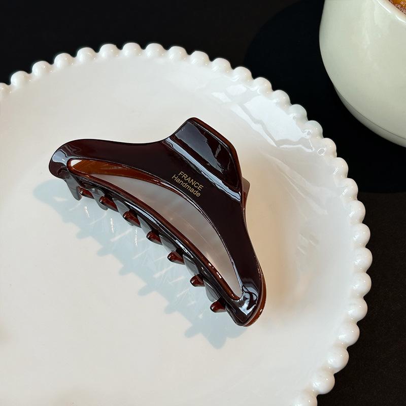 French Acetic Acid Print Hollow Hair Claws for Women Simple Large Shark Clip Back of Head High Volume of Hair Accessories