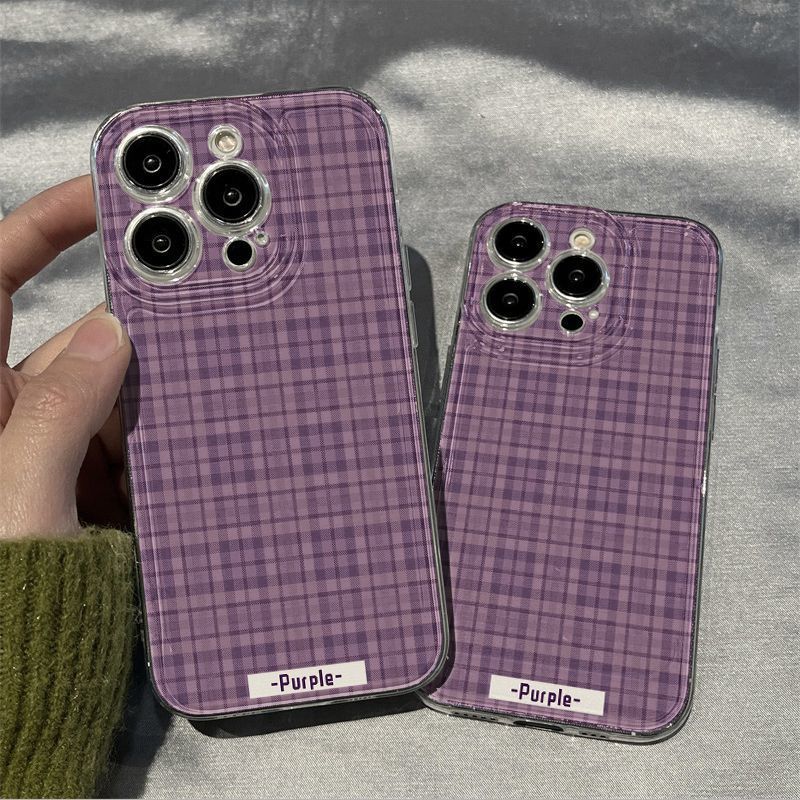 ins Purple plaid iPhone17Promax mobile phone case niche application Apple 16Pro space case 15 simple