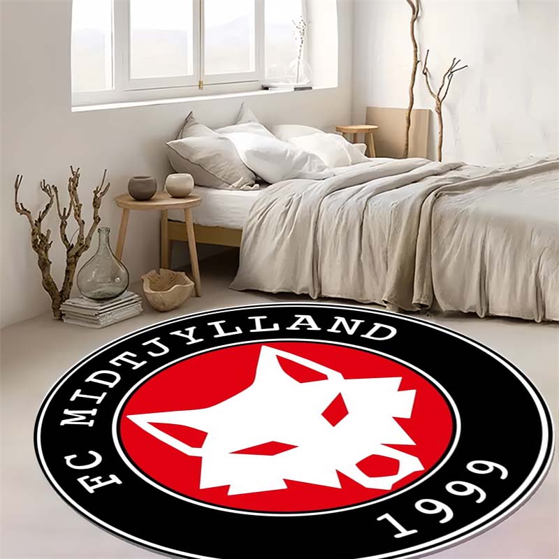 FC Midtjylland White Wolf Head Circular Area Rug Danish Football Round Floor Carpet Gaming Chair Living Room Bedroom Home Decor Mat