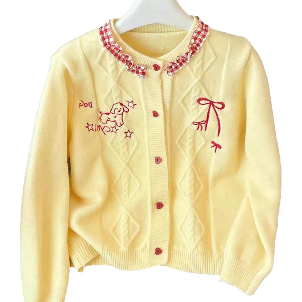 French Embroidered Bow Heart Button Knit Cardigan - Trendy Soft Fluffy Women's Coat for Spring & Autumn.