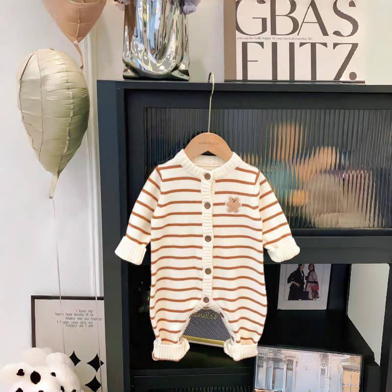 

Детский полосатый вязаный комбинезон-свитер - Новорожденный осенний джемпер 90cm Romper