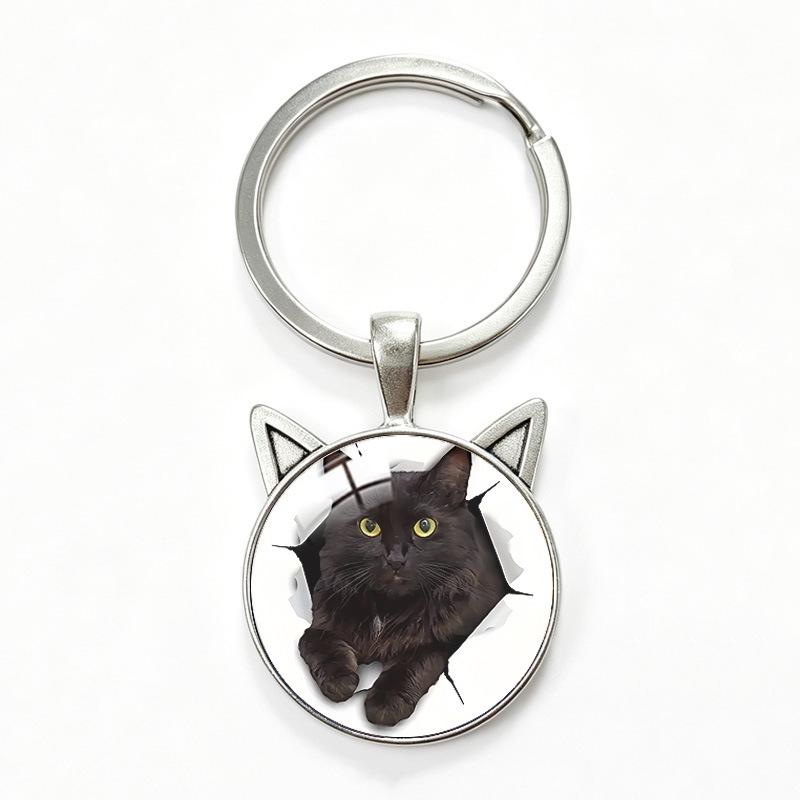 Yin Yang Double Cat Ear Gem Keychain - Trendy Unisex Alloy Accessory