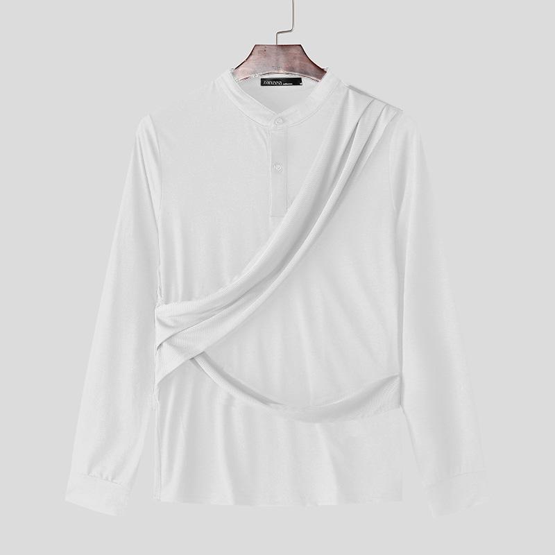 

INCERUN Мужские рубашки с длинным рукавом спереди и крестом, тонкие топы, хенли 4XL белый