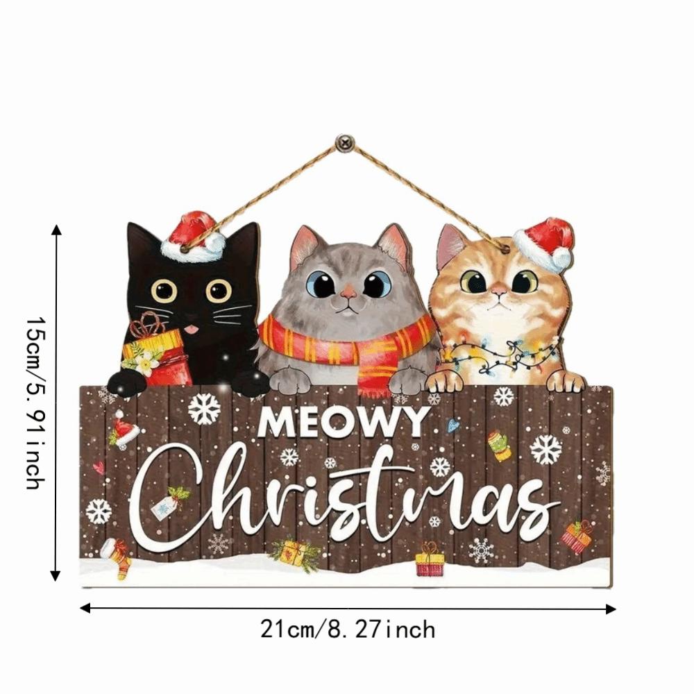 Wooden Christmas 3 Kitten Hanging Board 2D Flat Cat Hanging Ornament Entrance Hall