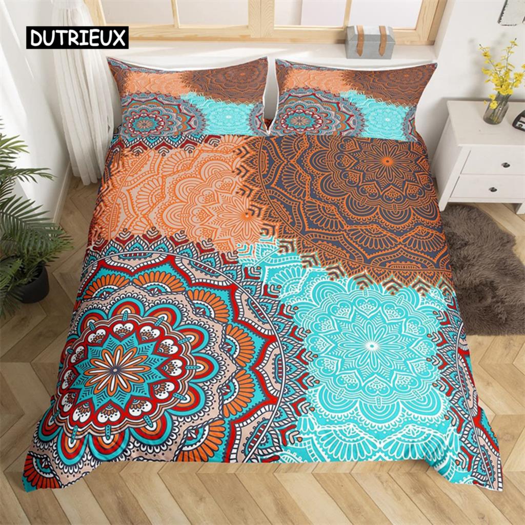 Bohemian Floral Duvet Cover Paisley Mandala Comforter Cover Microfiber Geometry Aztec Mexican Style Bedding Set Twin Queen Size