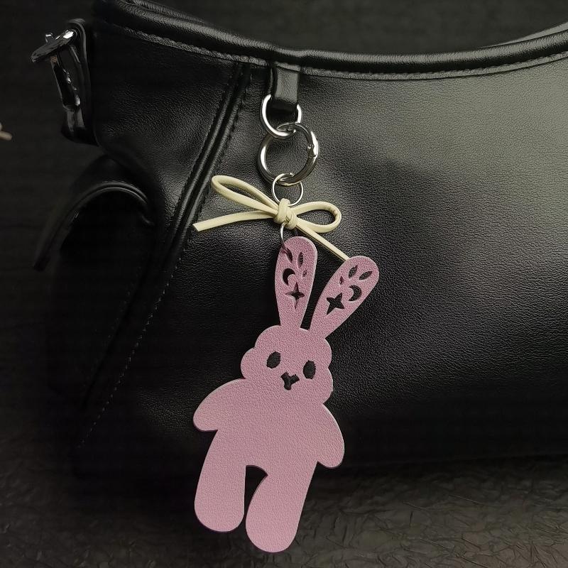 Leather Rabbit Car Keyring Bag Pendant Handmade Charm Personalized Trendy Girl Gift Bag Accessories