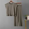 GMXIA Casual Women's Summer Solid-color Sleeveless Vest, Knitted Sweater, Wide-leg Pants, Large-sized Ice Silk Suit
