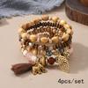 4pcs/set Boho Wooden Beaded Bracelet For Women Leaf Tassels Chain Bangle Bohemia Jewelry Accessory