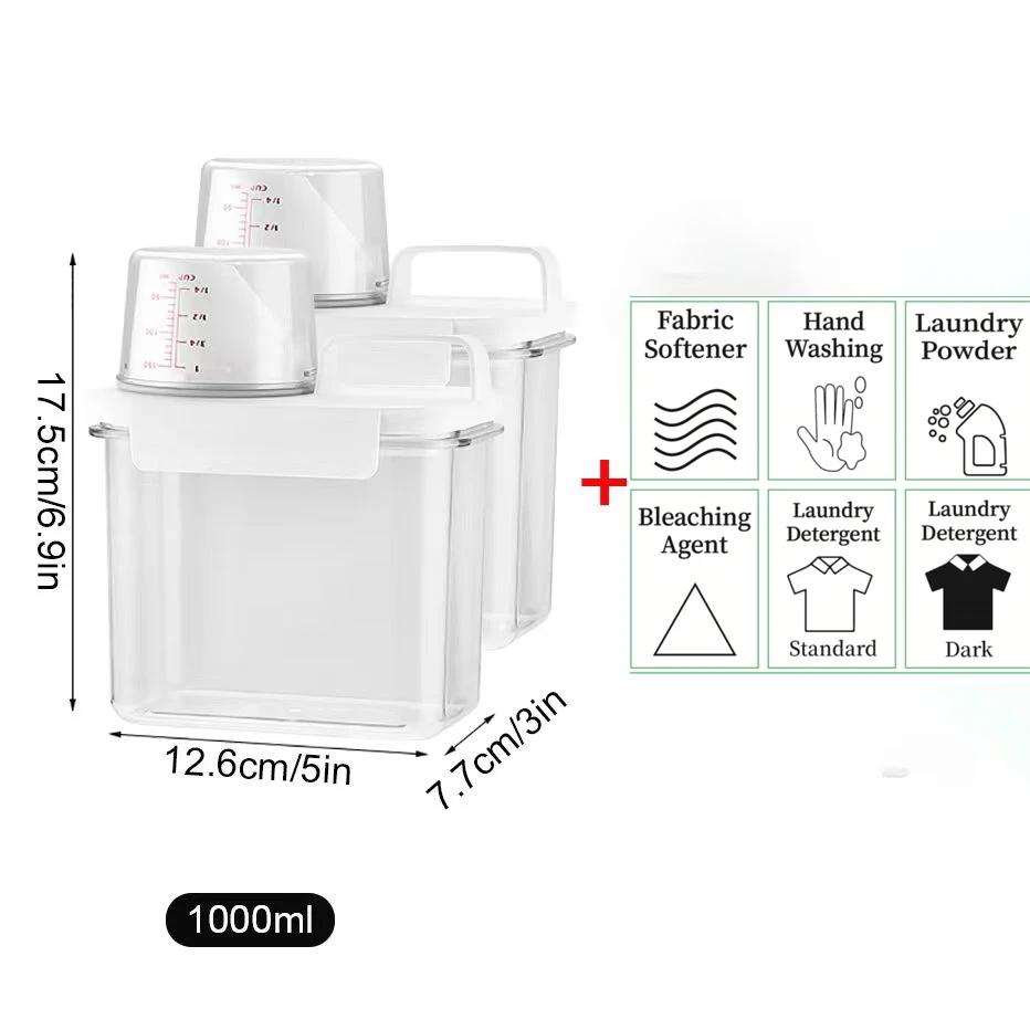 Sealed Laundry Storage Jar, 1100/1800/2300ML Reusable Empty Tank, Portable Organizer with Labels for Cleaning Supplies