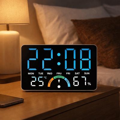 Time/Temperature/ Humidity Digital Wall Clock Dual Alarms Comfort Reminder LED Alarm Clock Date Display Large Screen