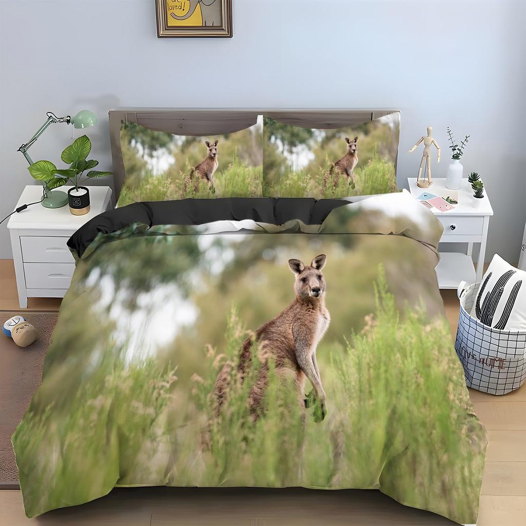 Kangaroo Sada povlečení na přikrývku pro děti Chlapci Dívky Povlaky na přikrývku Queen Lehký Péřový Pokojová dekorace 2 Povlaky na polštáře 1 Povlak na přikrývku Bez přikrývky