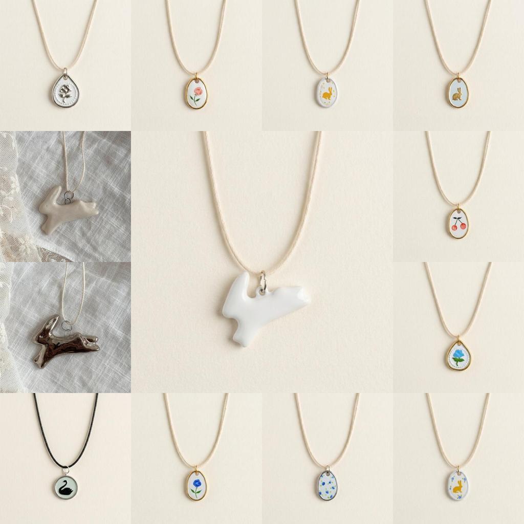 Roestvrijstalen Konijn Hanger Ketting Met Bloemenprints Voor Casual Vrouwen Zomer