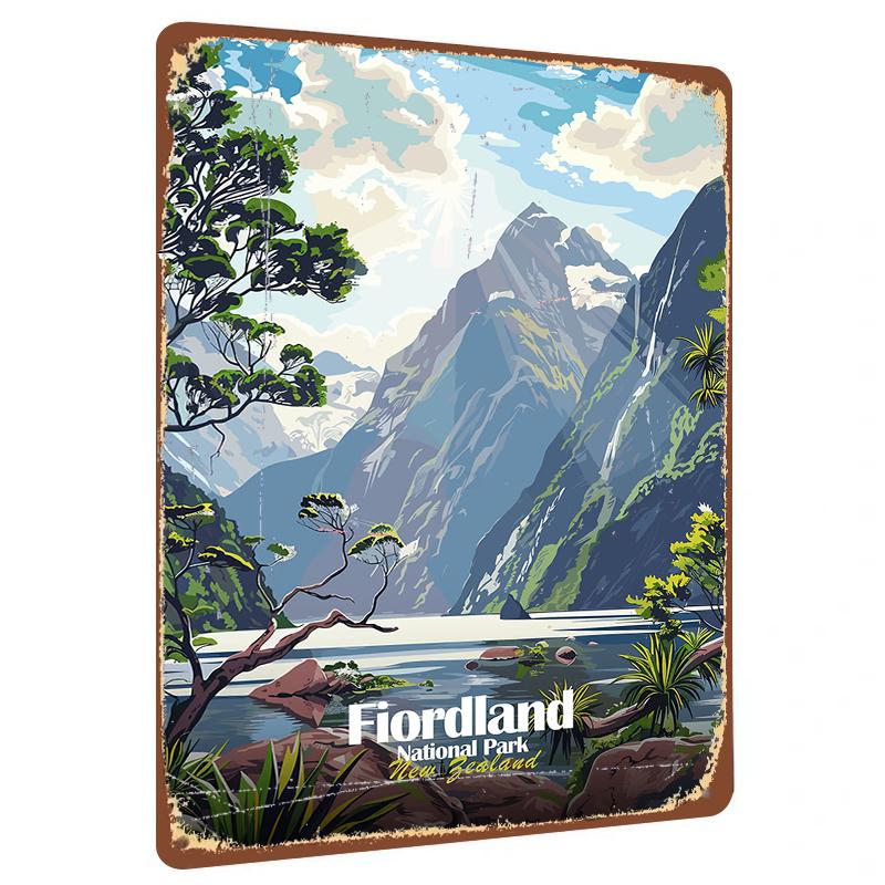

New Zealand Milford Sound Landscape Metal Wall Art Vintage Travel Souvenir Home Decor Poster 20x30cm（7.8x11.8inch）