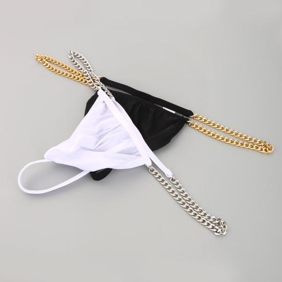 Men Thong Ice Silk Underwear Sexy Metal Chains Comfortable Hollow Out G-Strings Briefs Slim Fit High Elasticity Panties