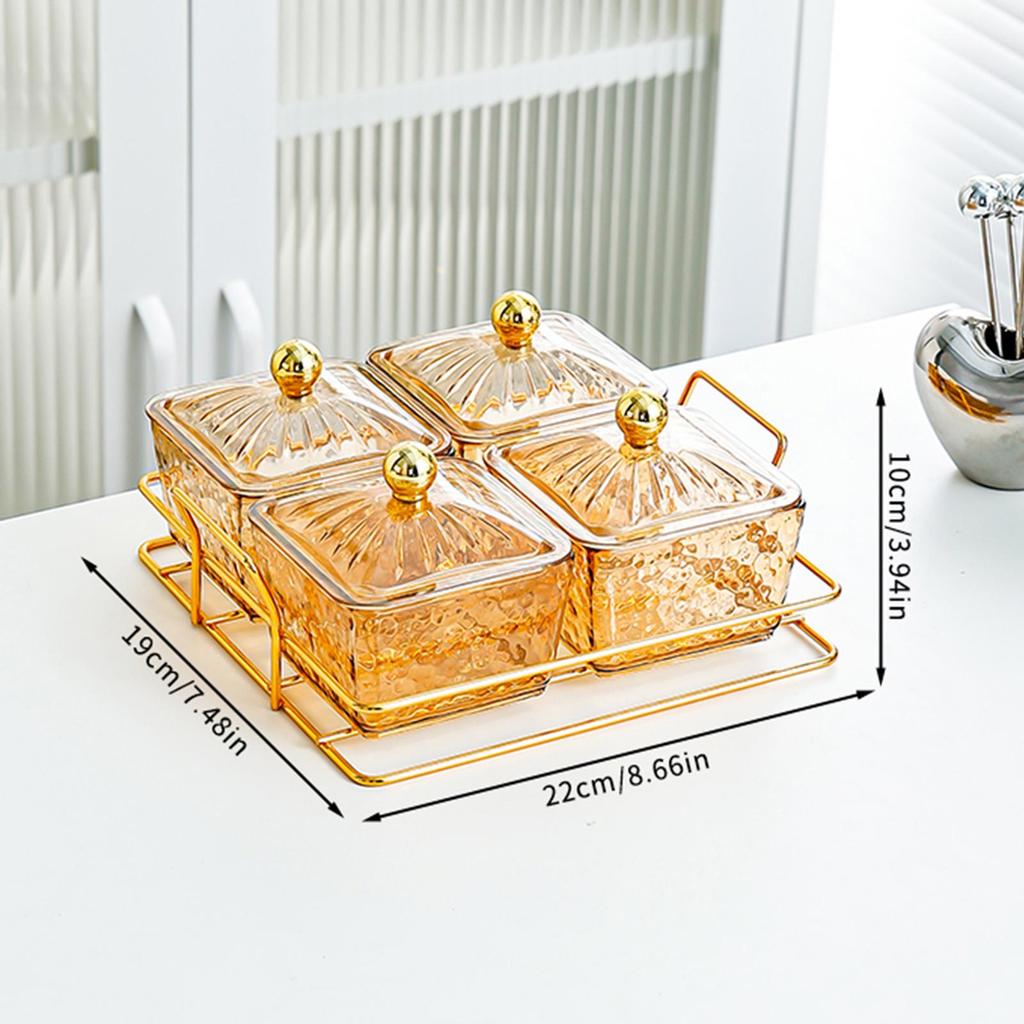 Divided Serving Dishes 4 Compartments Food Storage Box with Lid Removable Snacks Bowls for Candy Snacks Nuts Cookies Chips