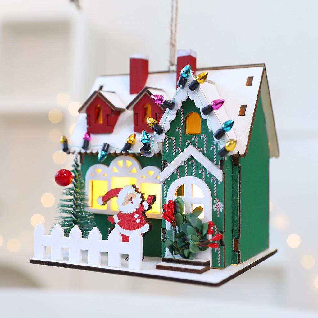 Christmas Wooden House Decor With Snowy Scene For Holiday Home Display