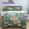 Eule auf Ast Muster Bettwäsche Quilt Set Heimdekoration Geschenk (1 Bettbezug + 2 Kissenbezüge, ohne Füllung)