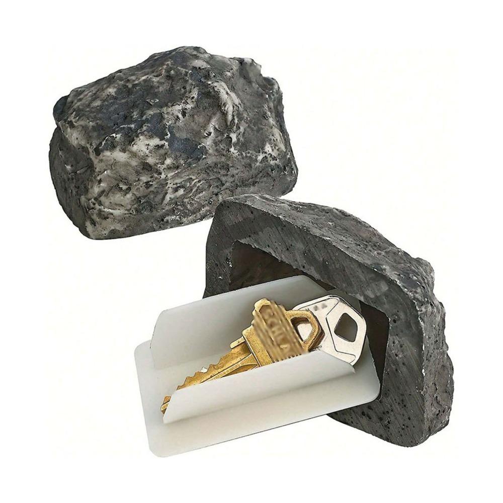 8.3 x 5.7 x 4.5cm Fake Stone Key Box Plastic Garden Stone Key Holder Outside Wall Mount