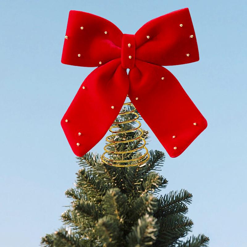 1Pc Christmas Tree Top Party Decoration Burgundy Exquisite Decoration Christmas Bow Decoration Metal Fabric