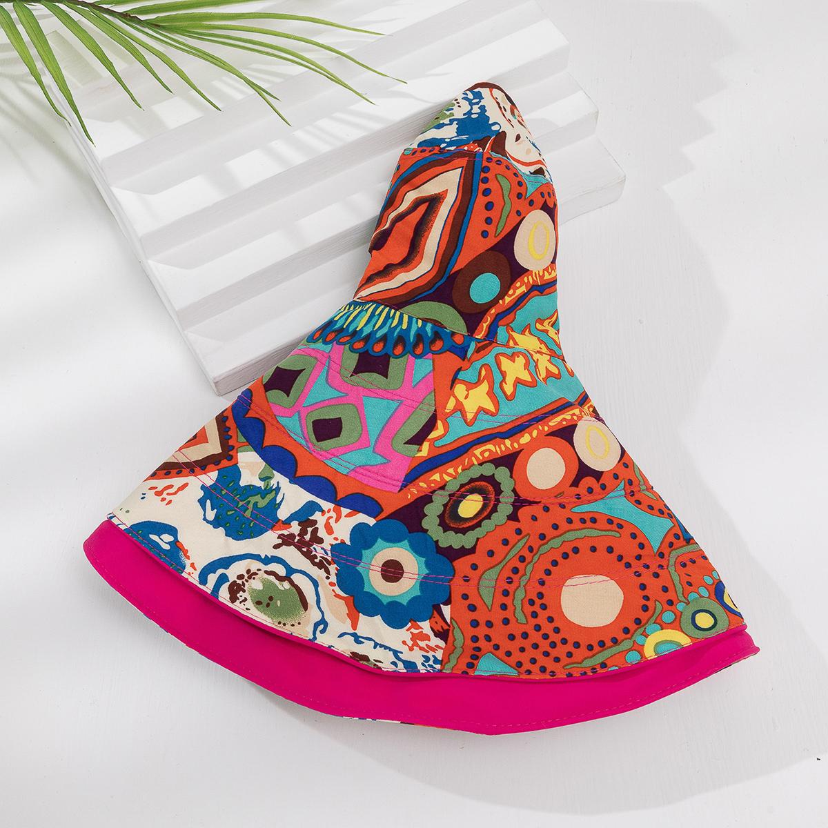 

Trend full of colorful graffiti double-sided fisherman hat outdoor shade collapsible large brimmed sun hat suitable for beach va One Size