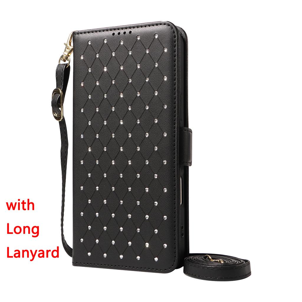 Phone Case for iPhone 17 16 Pro Max 15 Plus 14 13 Plus 12 Pro Max Bling Leather Phone Case with Lanyard Flip Wallet Stand Cover