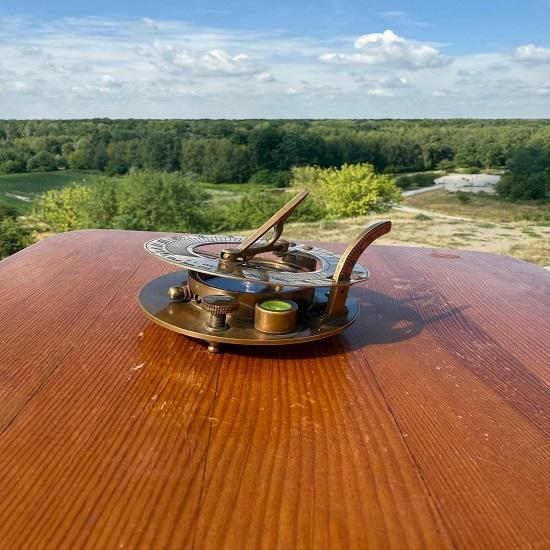 Brass Sundial Compass with Wooden Box Nautical Decor Gift
