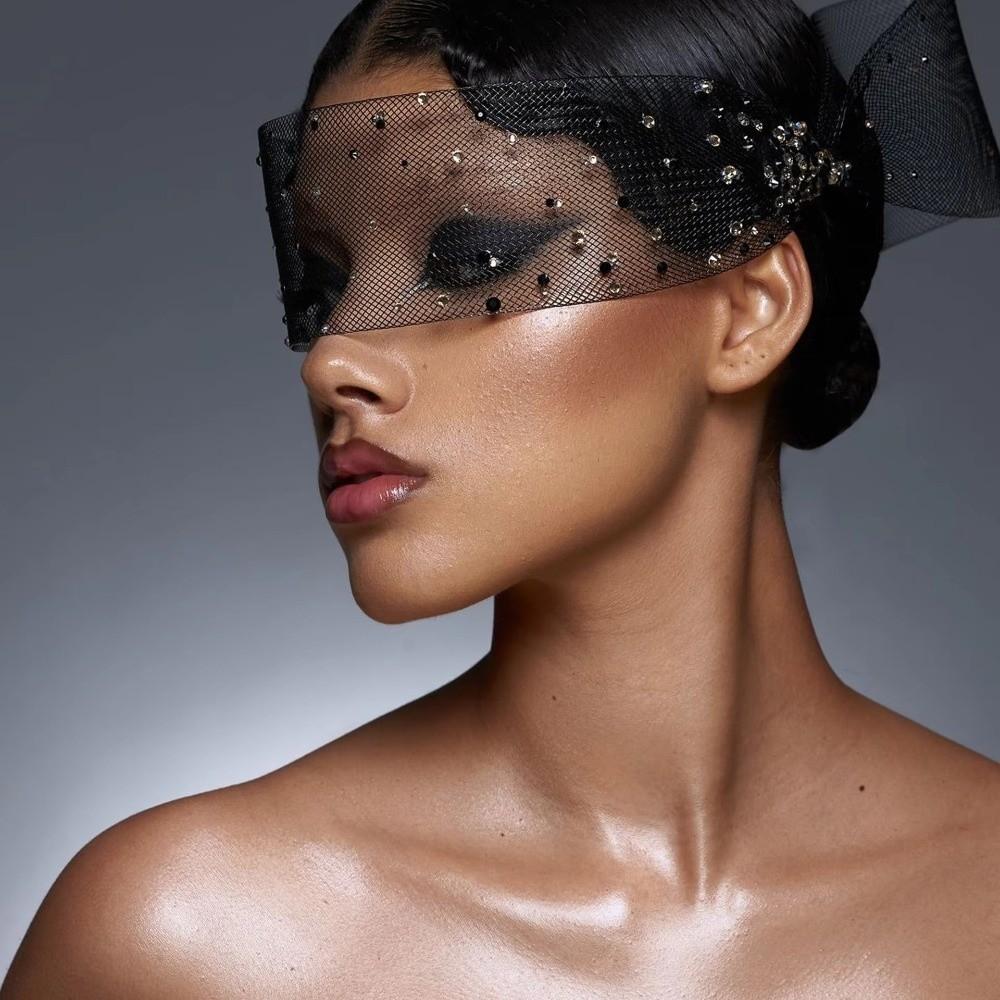 Rhinestone Embellished Mesh Veil Headpiece Mesh Fabric Bridal Headpiece  Bridal