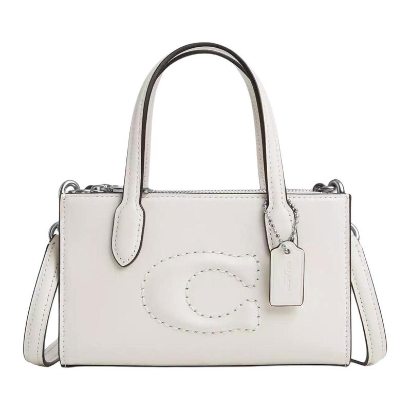 COACH Nina 17 Tonal Logo Magnetic Snap Refined Calf Leather Shoulder Crossbody Handbag Small Women s Silver with White серебряный