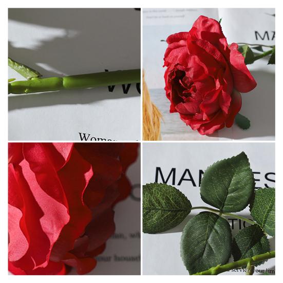 Fleur de Rose Artificielle Fausse Rose au Toucher Réel avec Tige Grandes Fleurs Branches de Roses pour Bouquet de Mariage Fête Saint-Valentin Floral