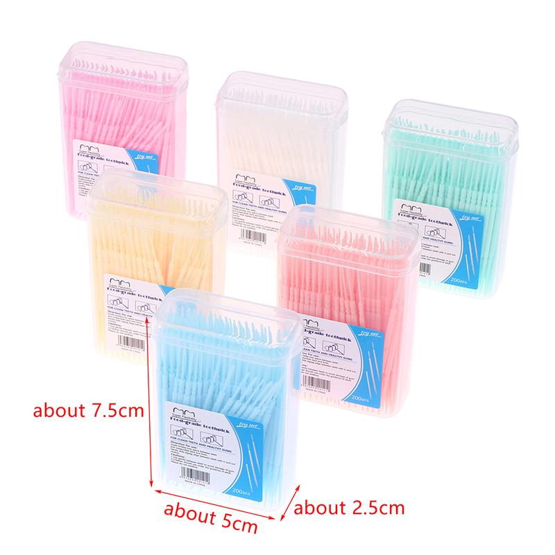 200 Boxed Plastic Toothpicks Disposable Household Bulk Interdental Brush Toothpick Line