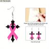2D Flache Rosa Schleife Kreuz Klarheit Hängeohrringe Damen Brustkrebs Bewusstseins-Ohrringe Damenschmuck
