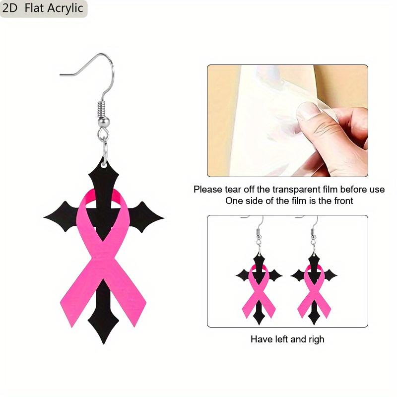 2D Flache Rosa Schleife Kreuz Klarheit Hängeohrringe Damen Brustkrebs Bewusstseins-Ohrringe Damenschmuck