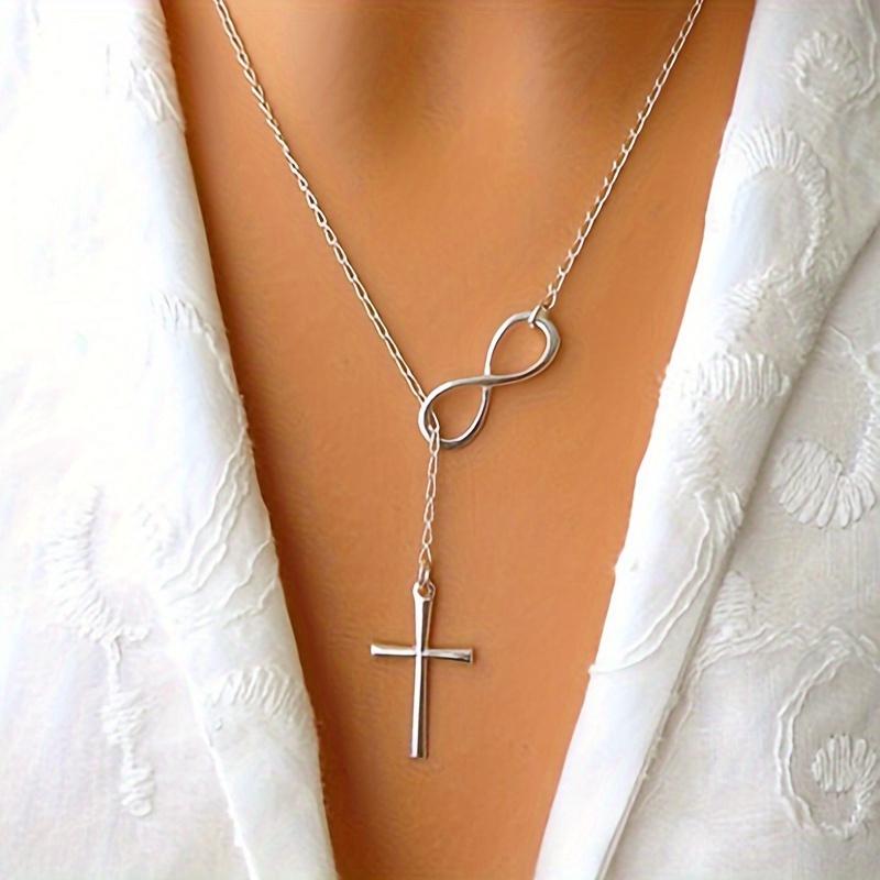 Simple Lucky Number 8 Cross Short Necklace Elegant Fashion Women Daily Gift