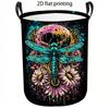 1pc Laundry Basket, Neon Dragonfly Floral Art Pattern Dirty Clothes Hamper, Casual Bohemian Style Collapsible Storage Basket, Large Capacity Organizer