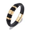 Punk Multilayer Braid Genuine Blue Leather Bracelet Titanium Stainless Steel Magnetic Buck Bracelet Men Homme Pulseras