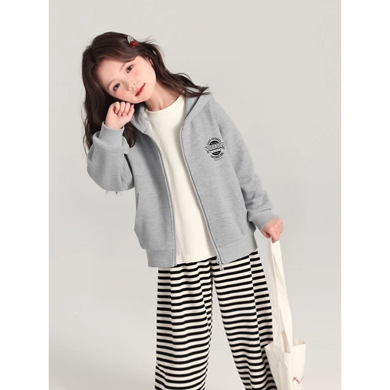Brand New Autumn Zip-Up Hoodie for Older Children, Unisex Youth Letter Print Hooded Jacket, Children's Clothing
