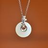 Hetian Jade Blue White Jade S925 Silver Inlaid Safety Ring Phoenix Pendant Necklace