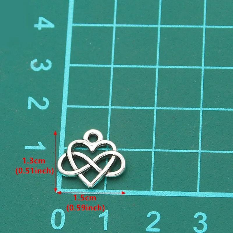 20 szt. 15x13mm Kolor Starego Srebra Serce Miłości Znak Nieskończoności Zawieszki do Samodzielnego Robienia Naszyjników Bransoletek Biżuterii Ręcznie Robione