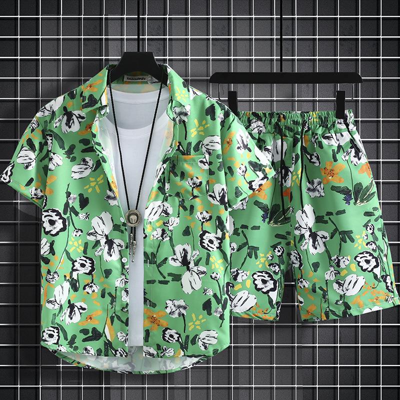 Versatile Men's Quick-Dry Shorts & Floral Shirt Set - Retro Hainan Island National Trend